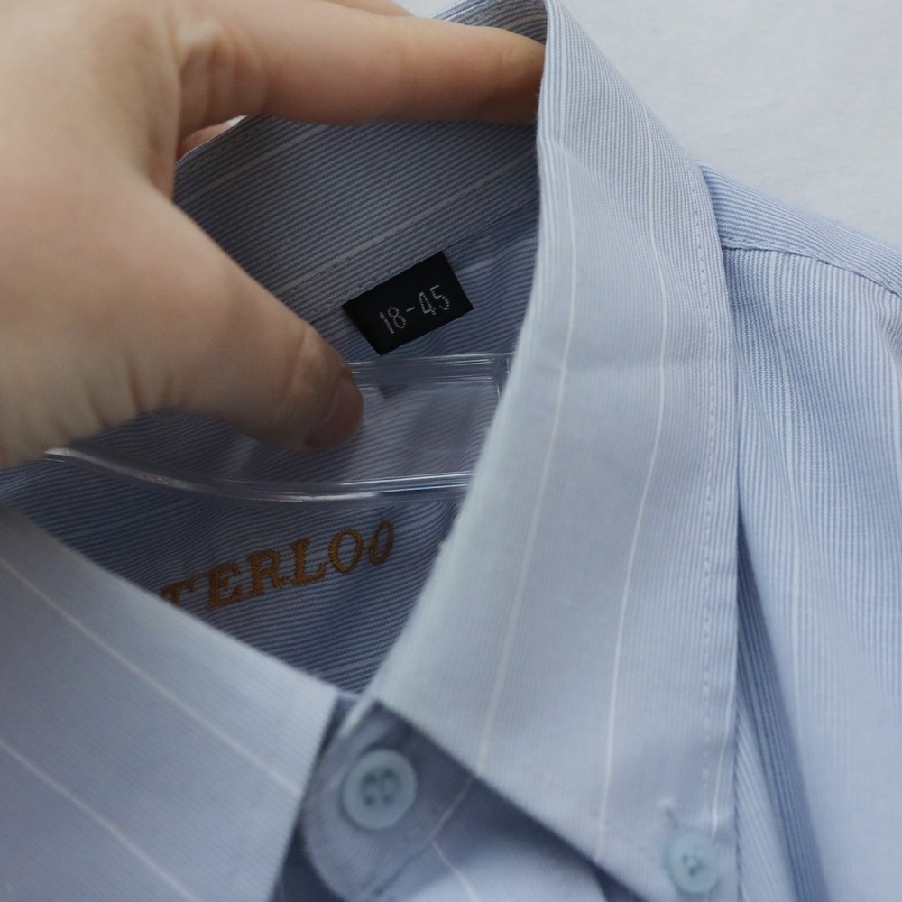 Vaterloo men's striped shirt 18/ 45 business office blue career formal XXL - Picture 7 of 9